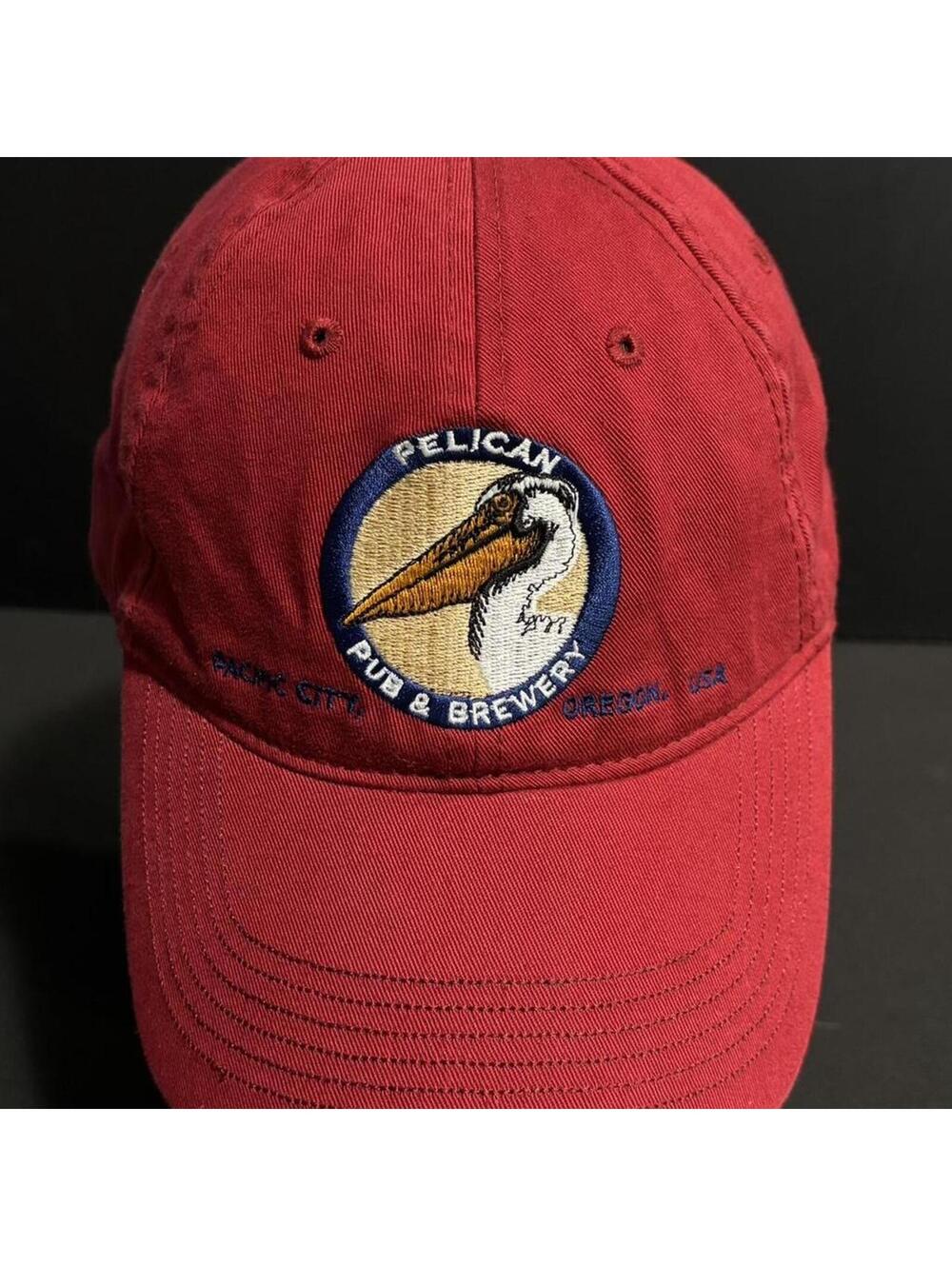 Pelican Pub Brewery Hat Red Oregon Adjustable Cap